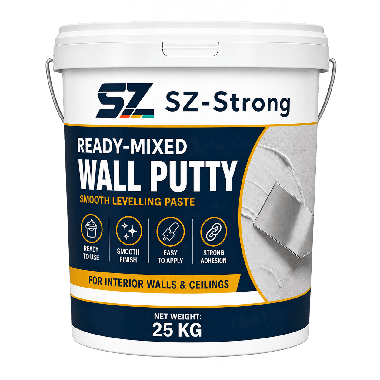 SZ-Strong Ready-Mixed Wall Putty pail labelled 25 kg