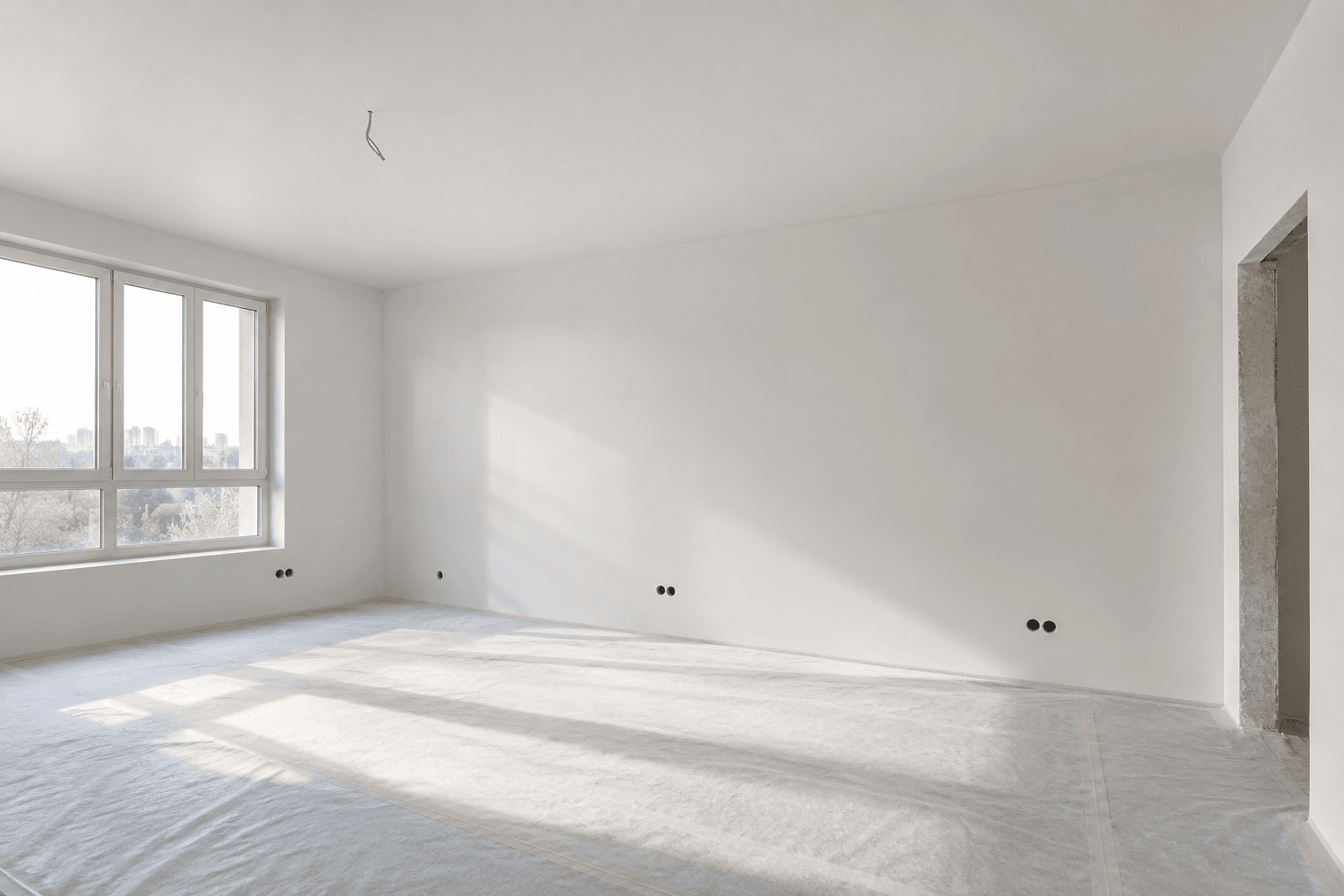 Smooth newly leveled interior walls ready for primer and paint