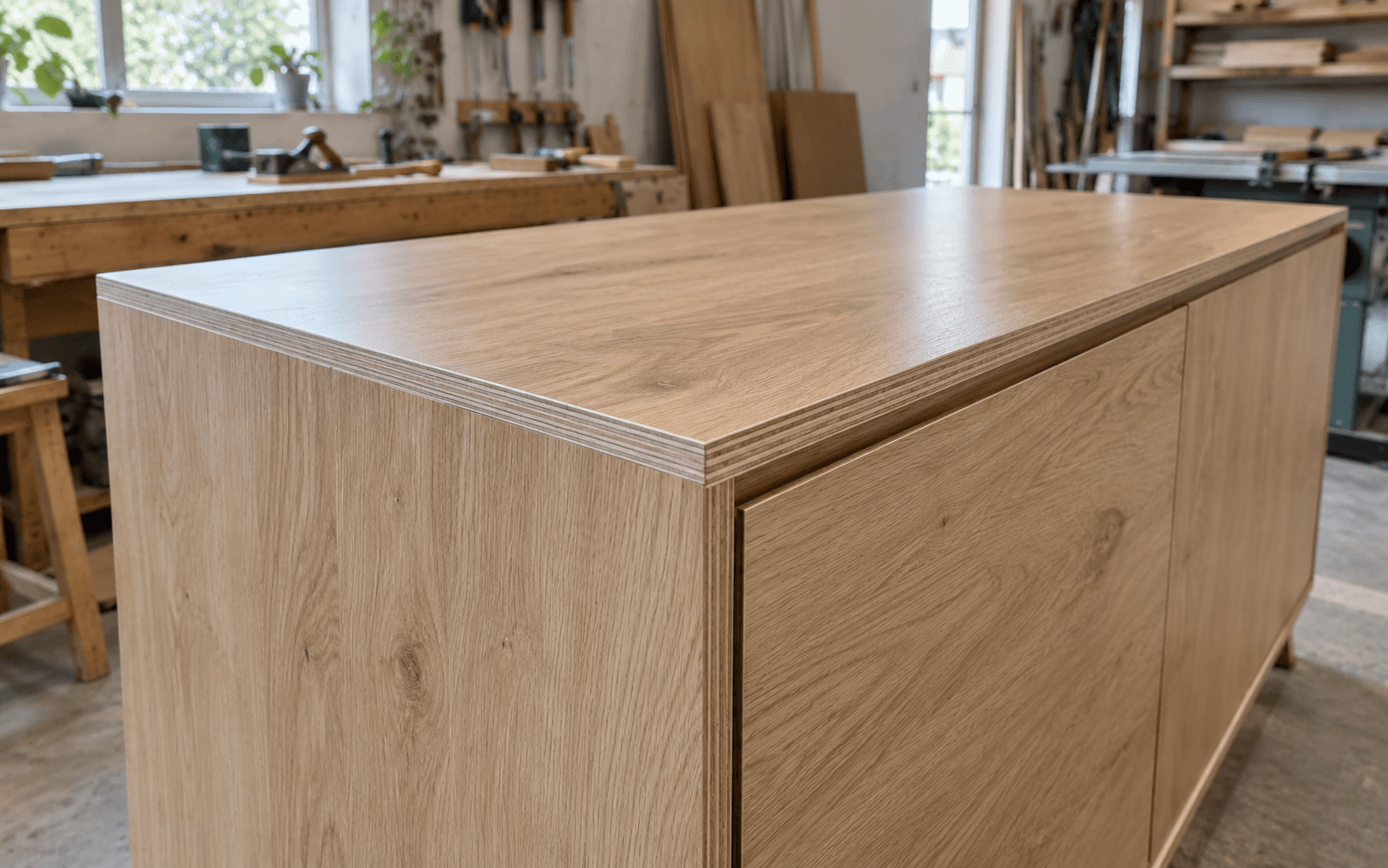 Finished laminated wood panel with clean aligned edges