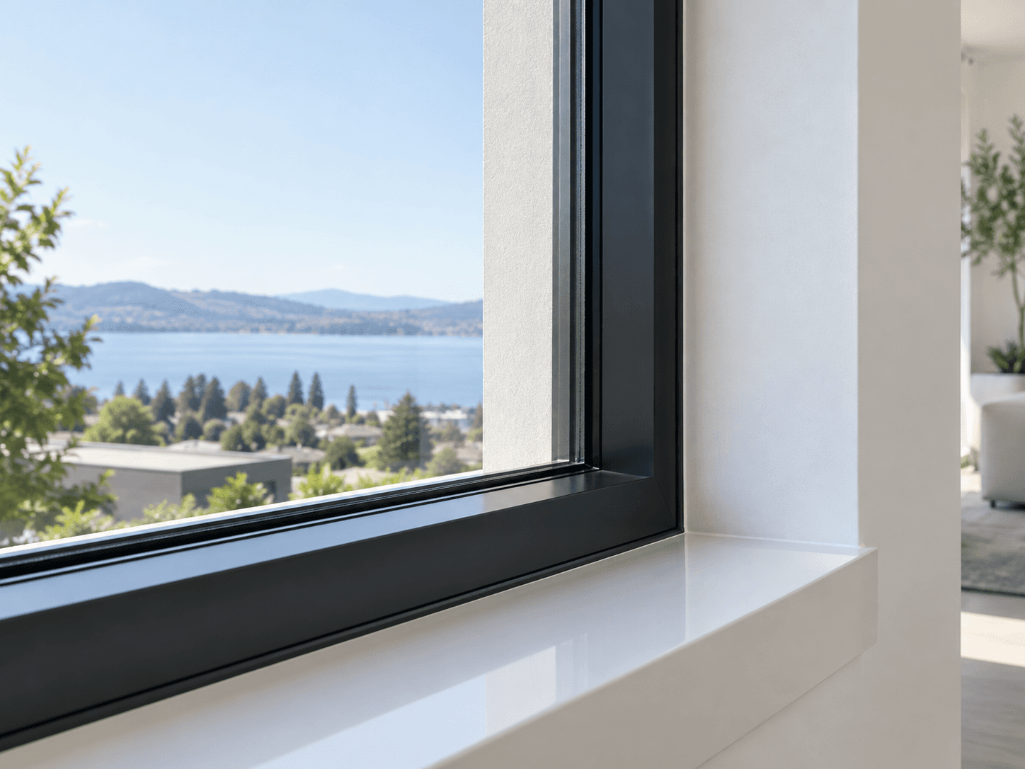 Finished modern window with a clean silicone joint