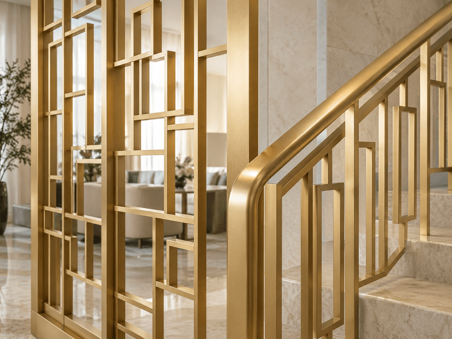 Finished decorative metal screen with a gold metallic finish