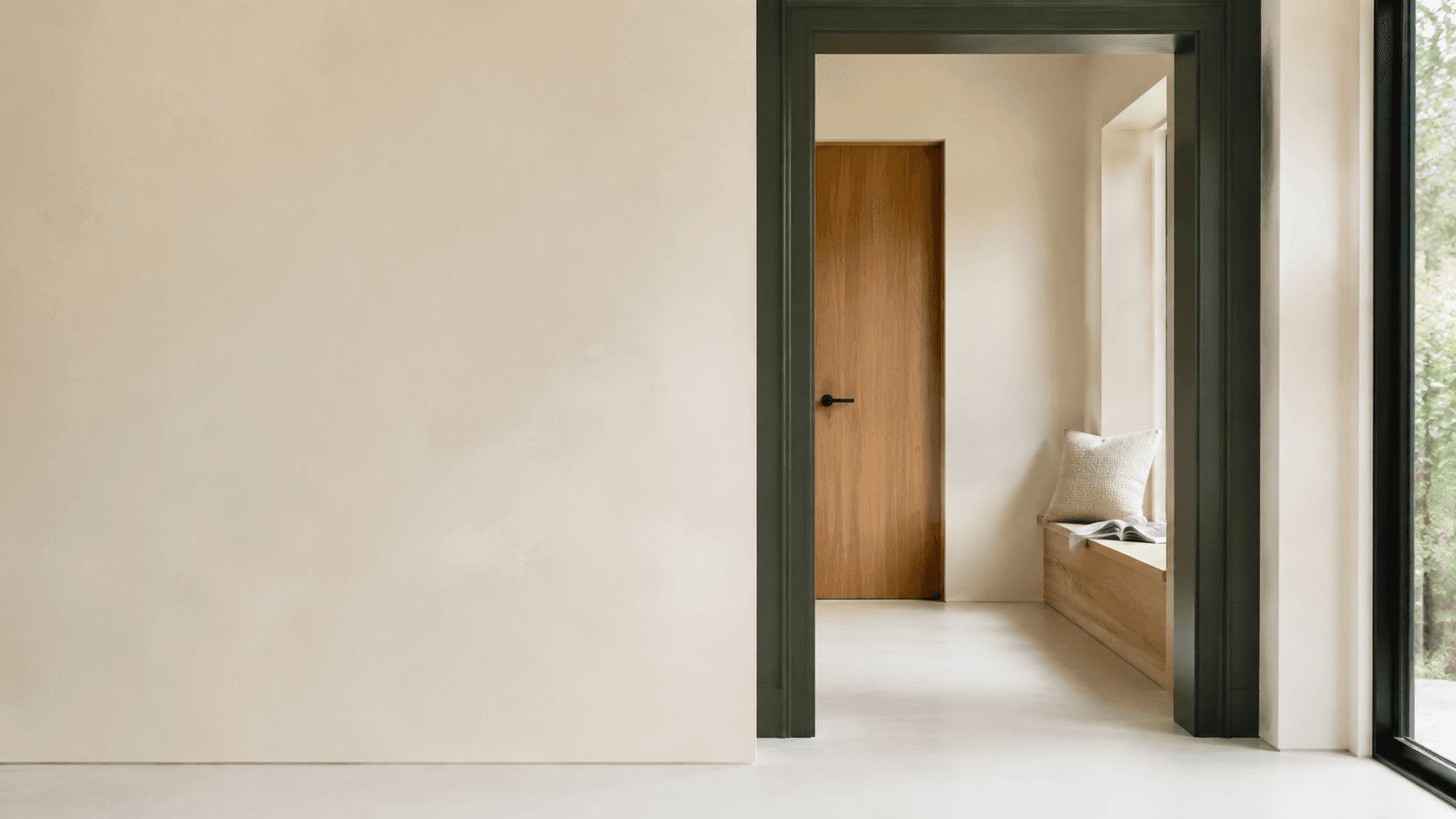 A finished interior showing coordinated wall and surface materials